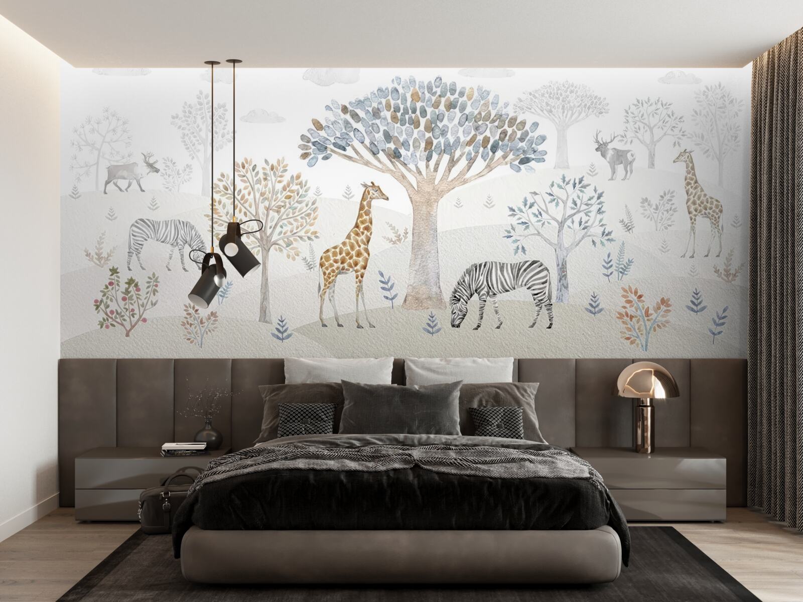 Papier peint la forêt abrite des girafes, des zèbres et des cerfs
