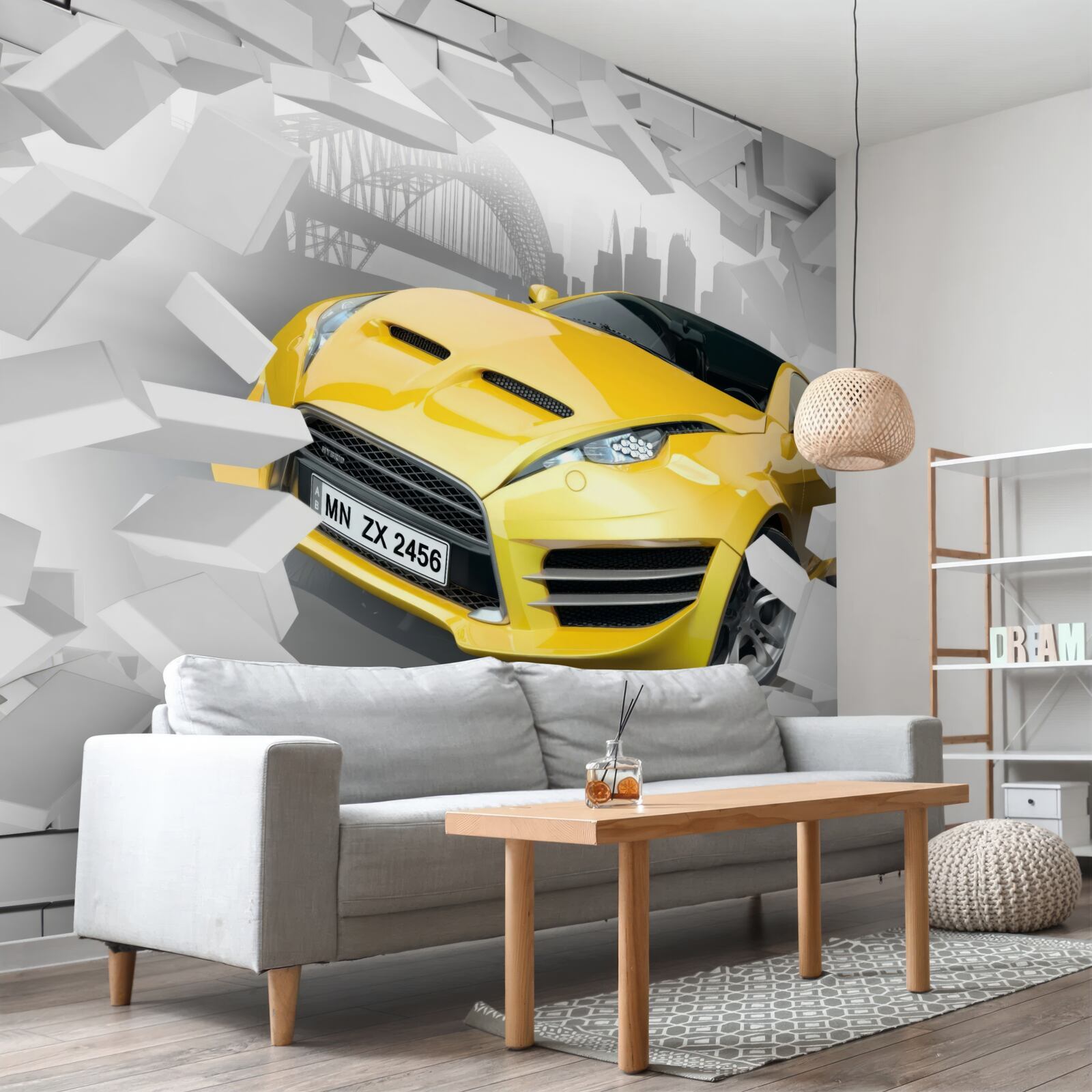 Papier peint Voiture de sport jaune