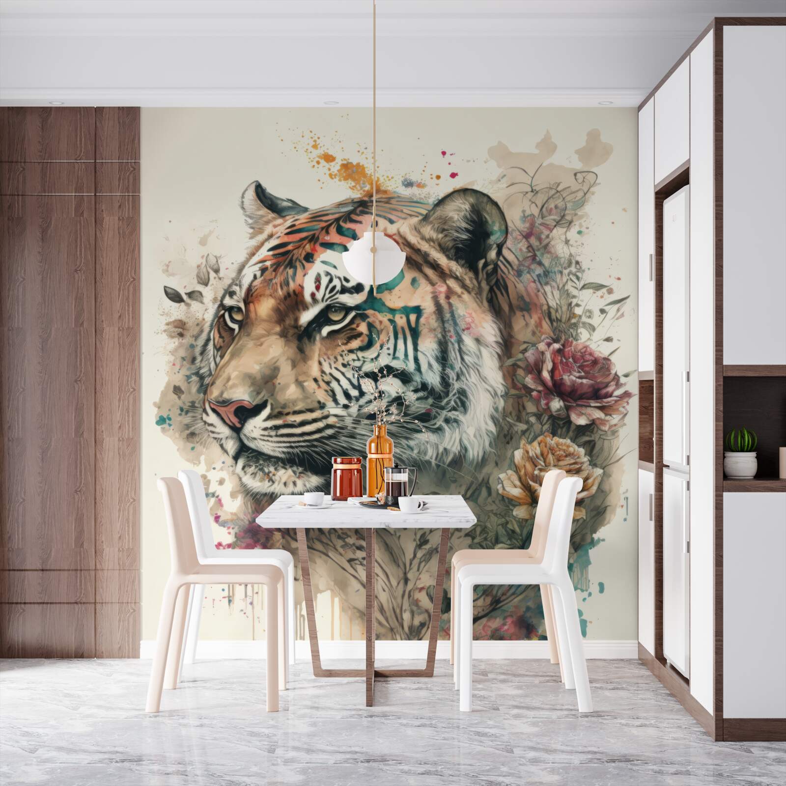 Papier peint tigre parmi les fleurs