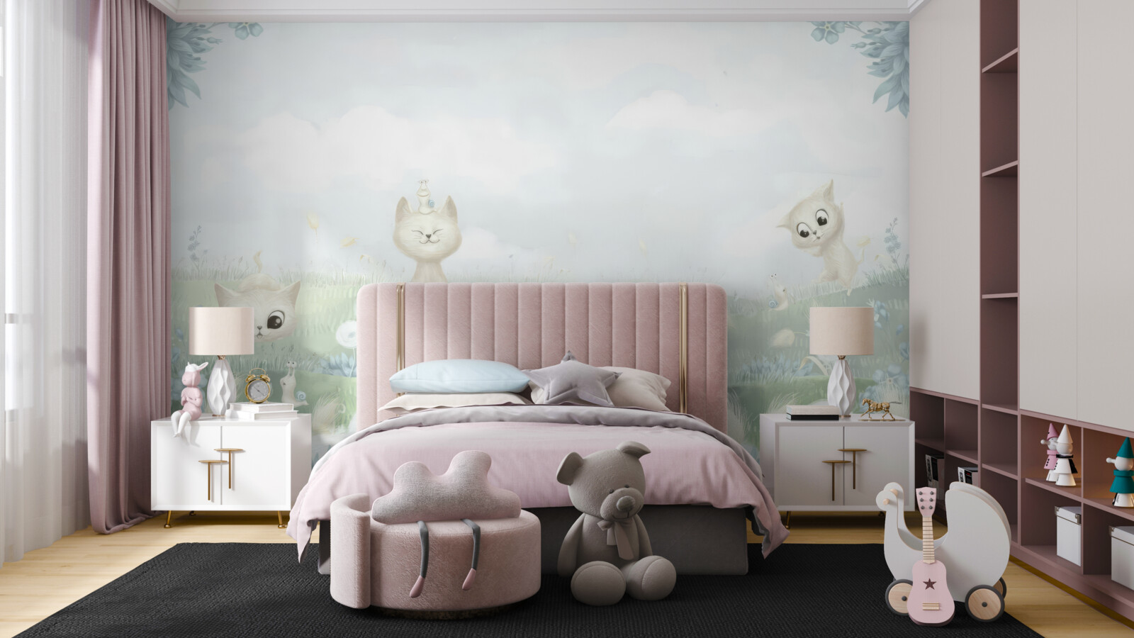 Papier peint petits chats sur une pelouse