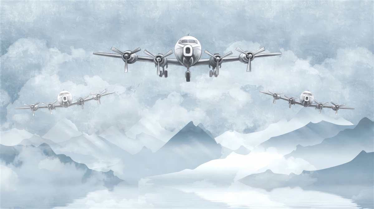 Papier peint trois avions survolent les montagnes