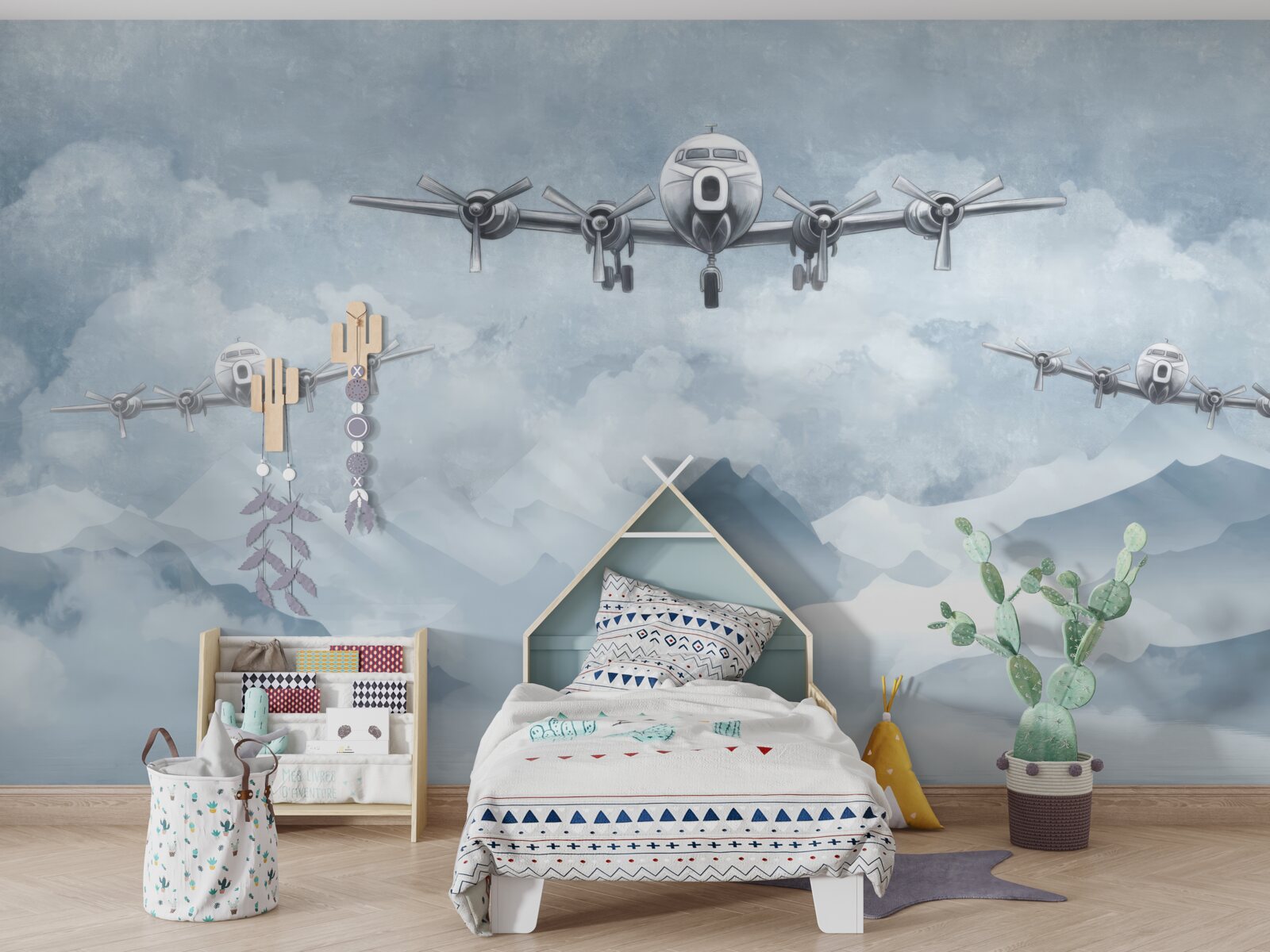 Papier peint trois avions survolent les montagnes