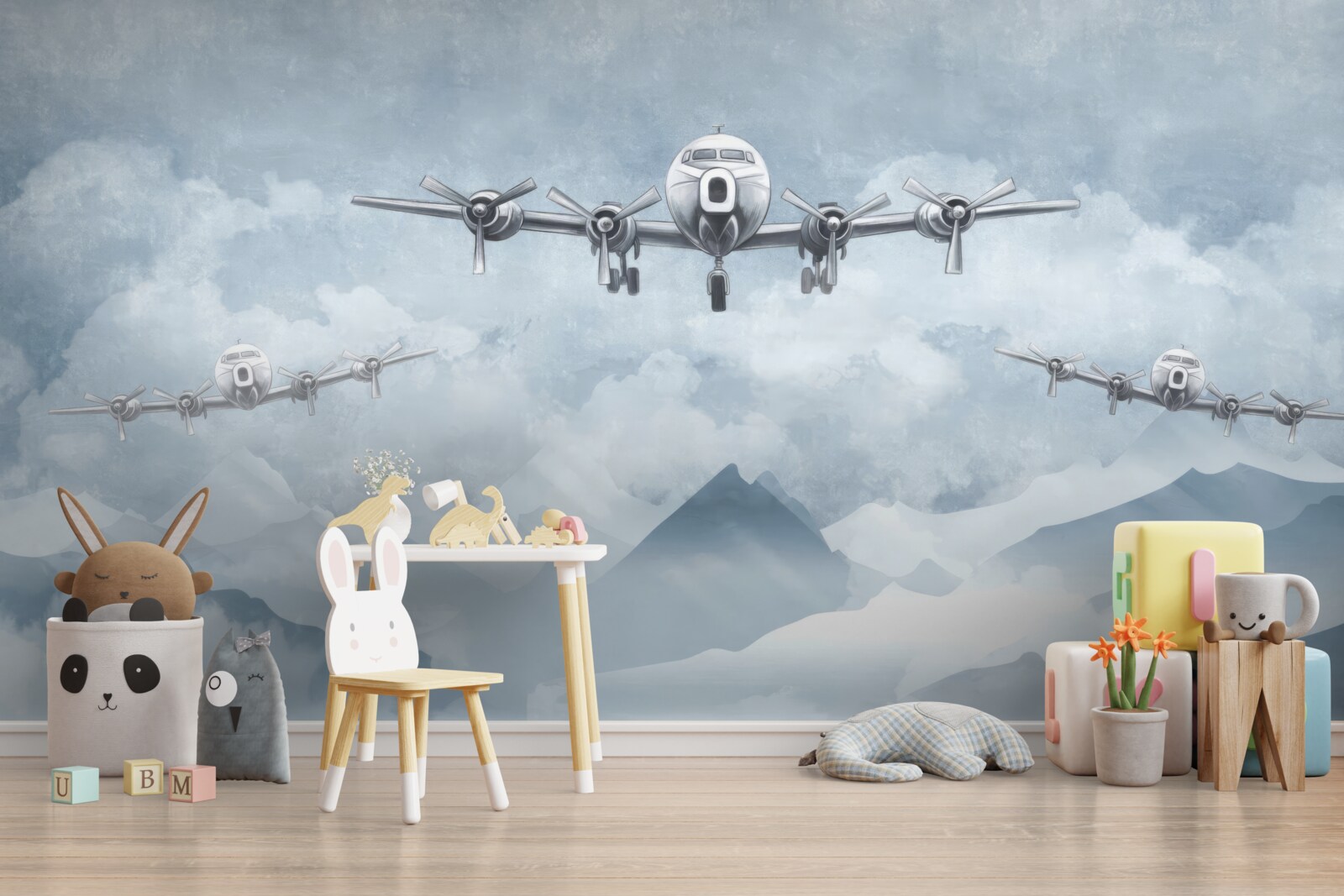 Papier peint trois avions survolent les montagnes