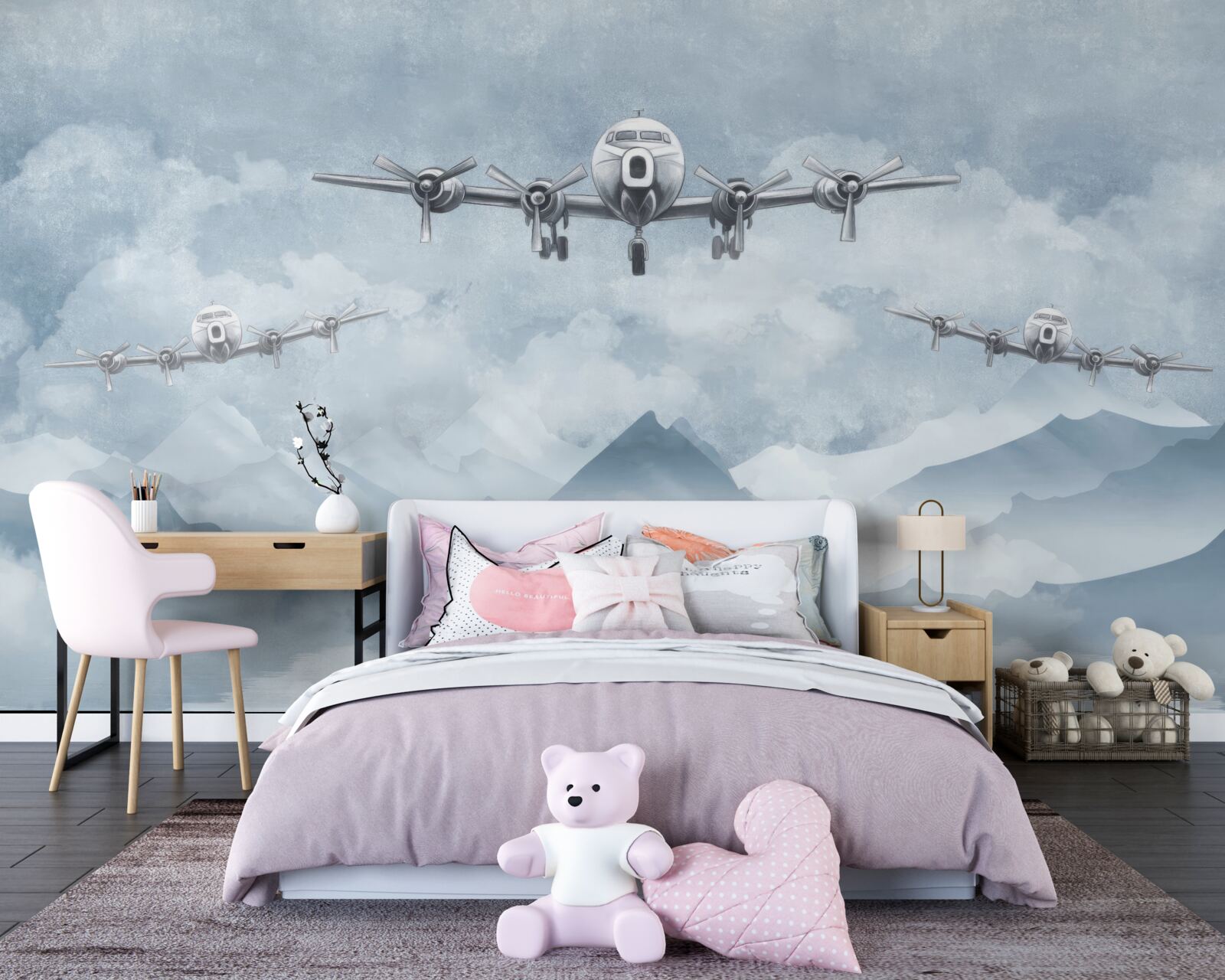Papier peint trois avions survolent les montagnes