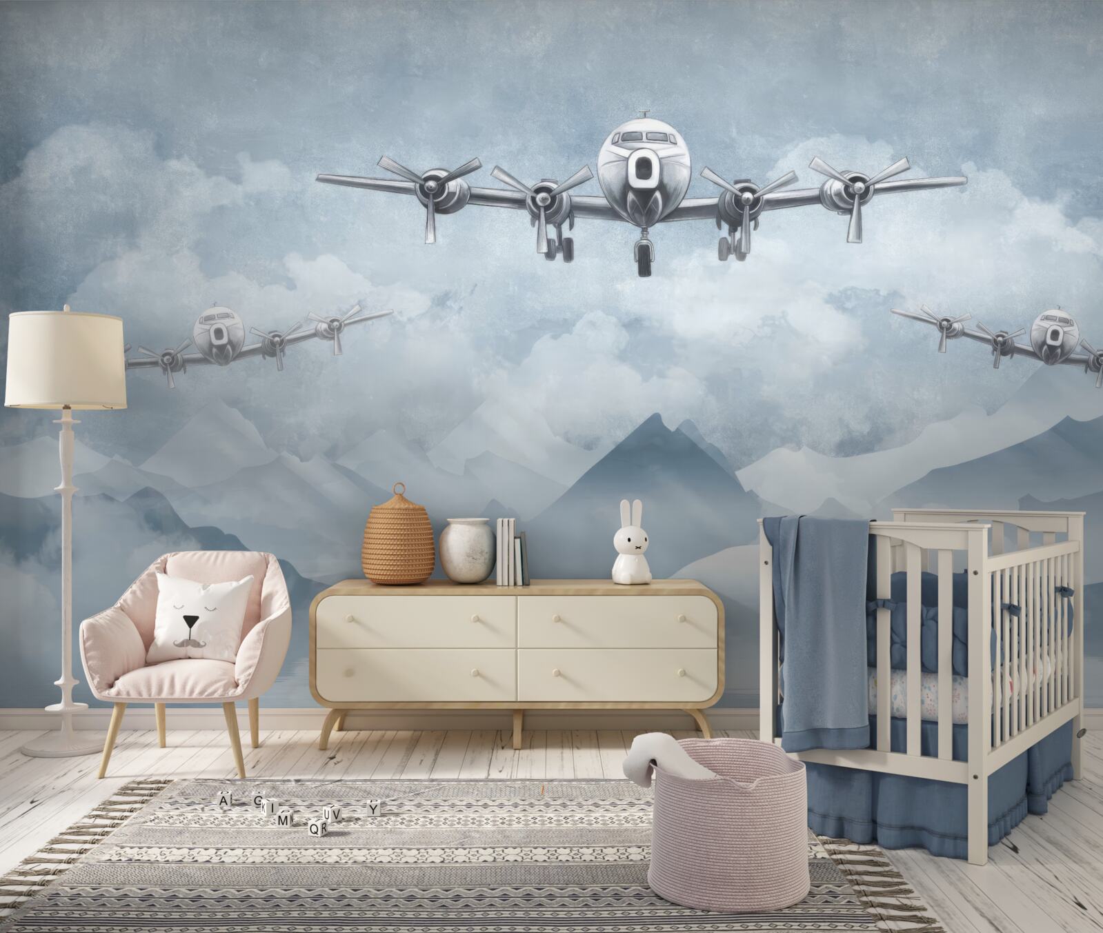 Papier peint trois avions survolent les montagnes