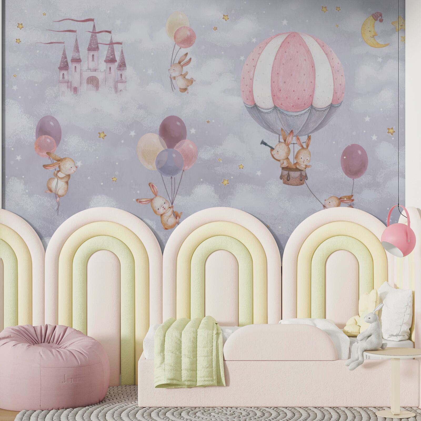 Papier peint les lapins volent dans des ballons