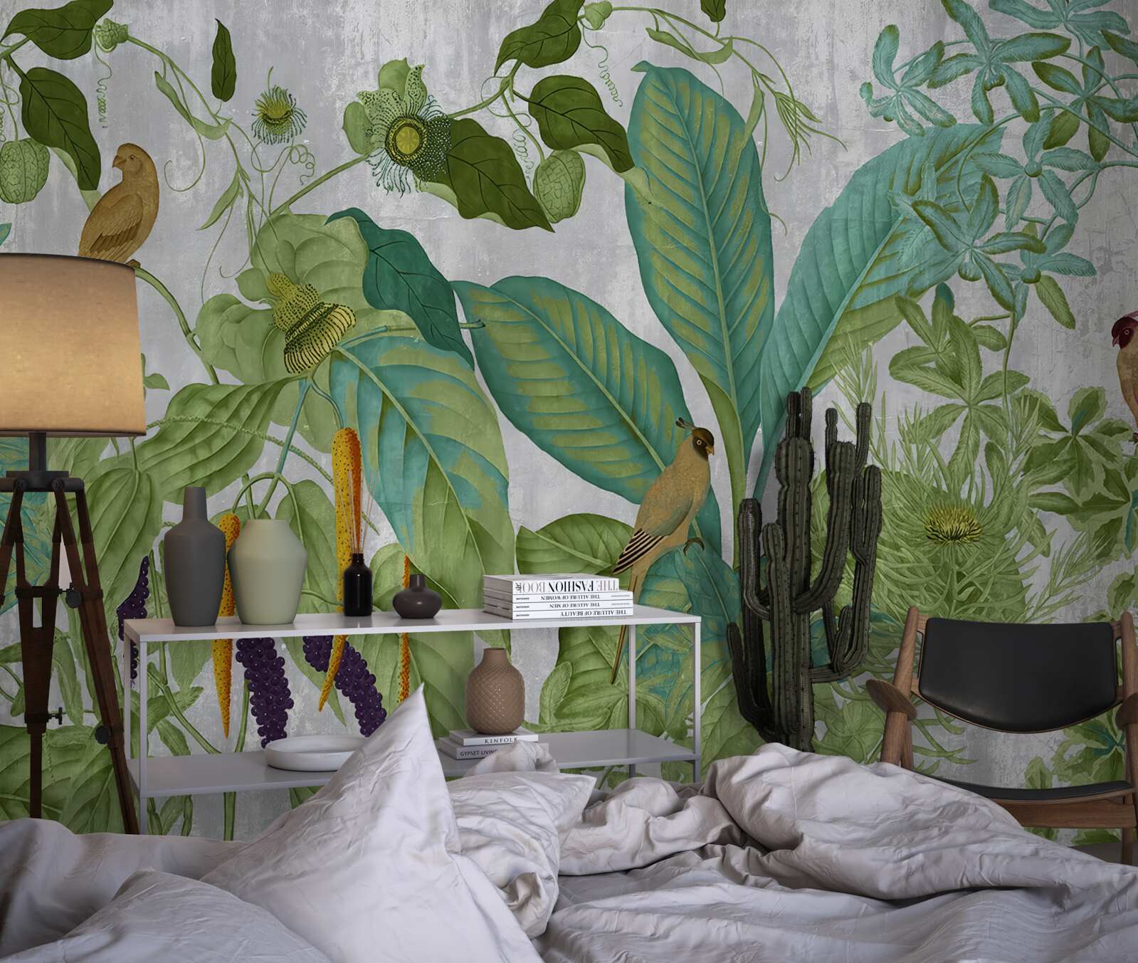Papier peint parmi les feuilles vertes, il y a des perroquets