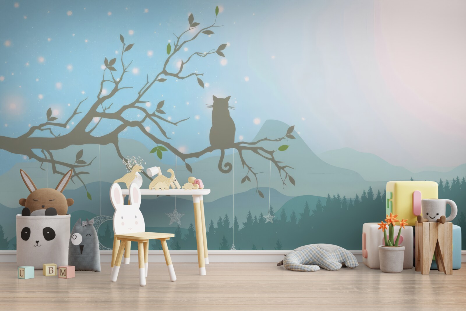 Papier peint un chaton seul est assis sur une branche d'arbre