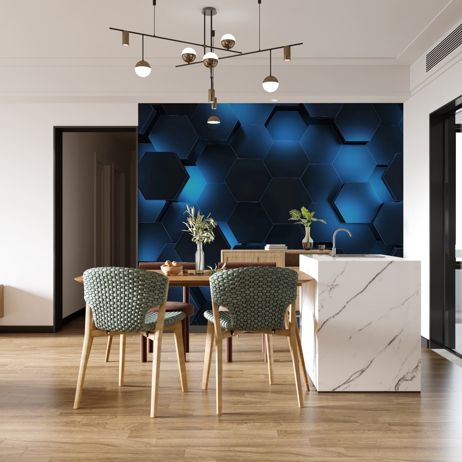 Papier peint les hexagones sont bleu foncé