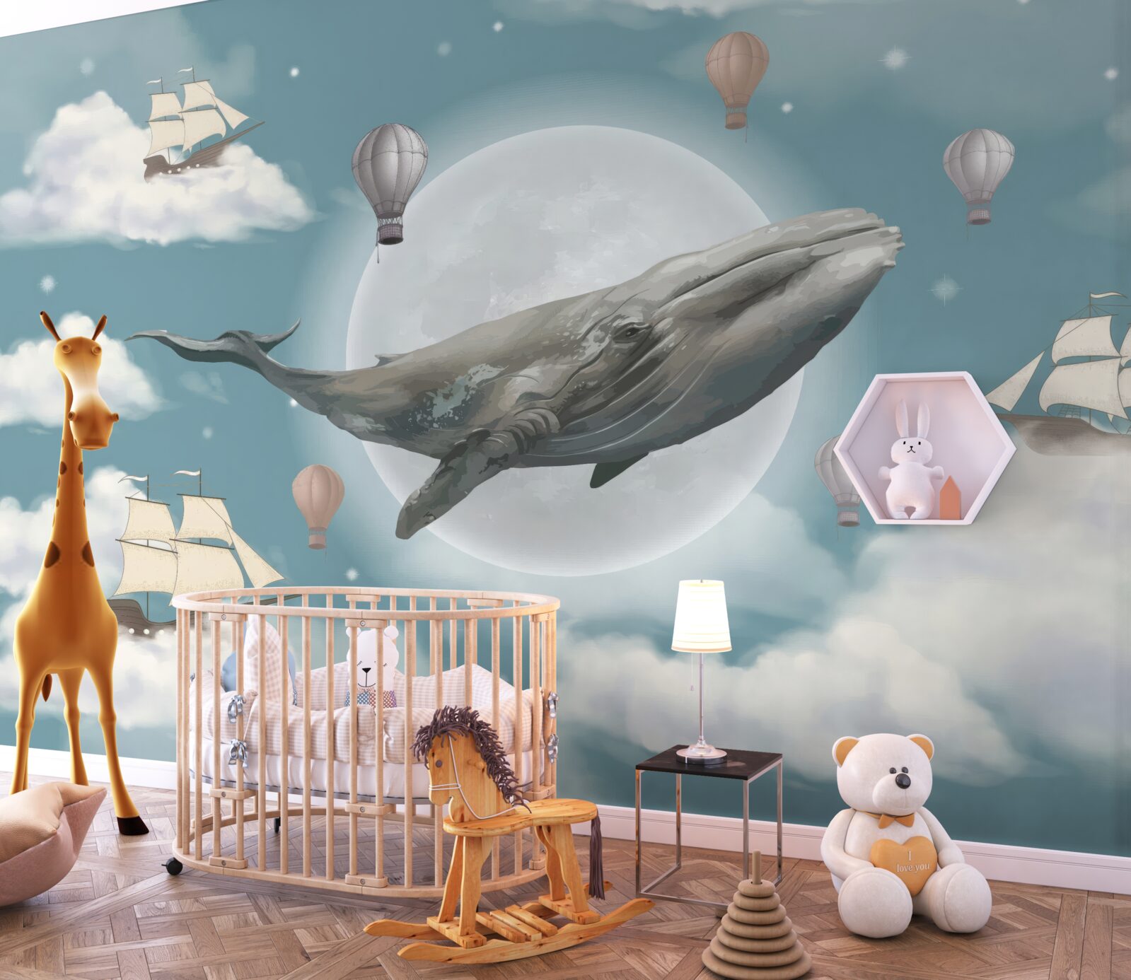Papier peint cachalot géant sur fond de pleine lune