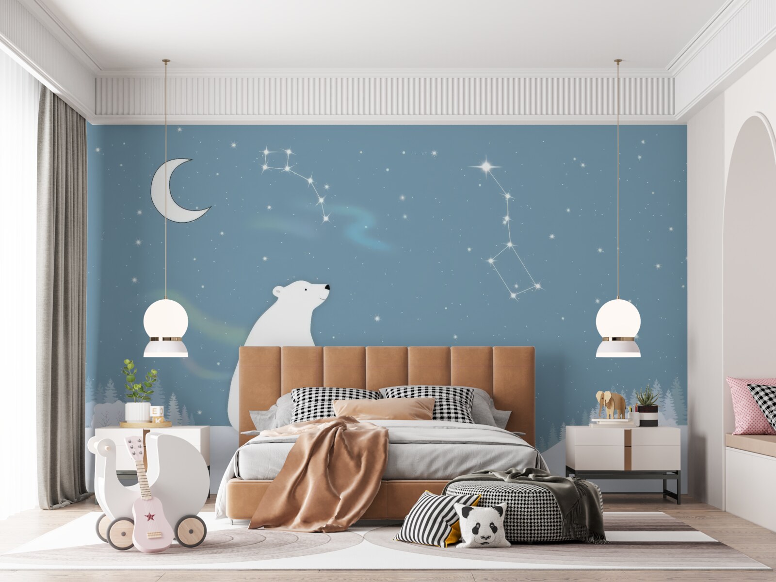 Papier peint une ourse et ses petits regardent les étoiles