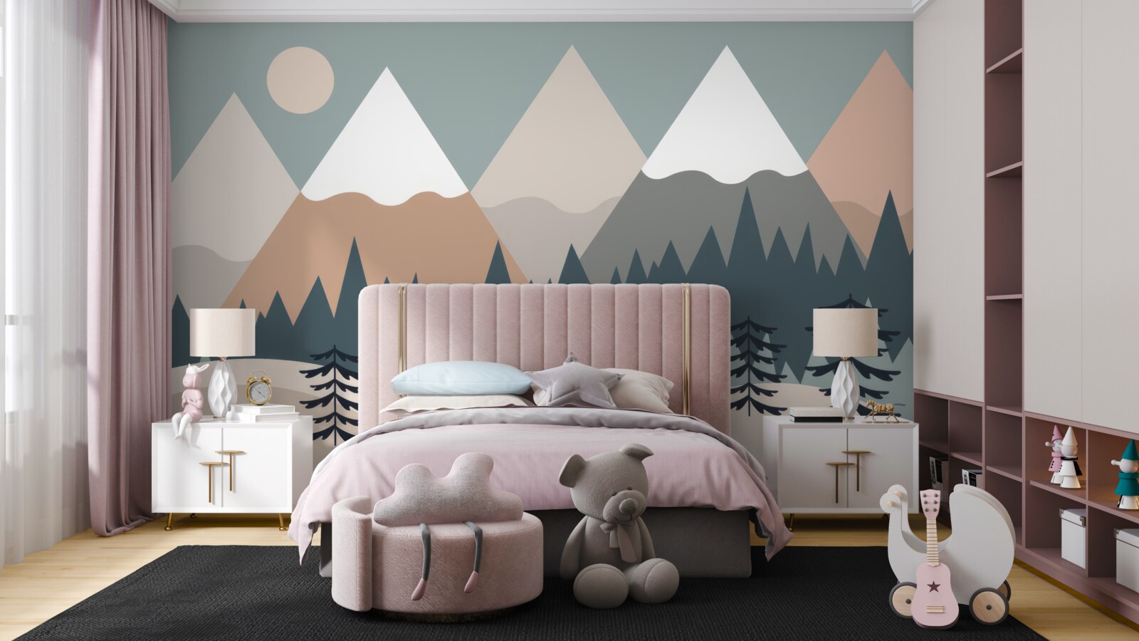 Papier peint Clair de lune sur les montagnes