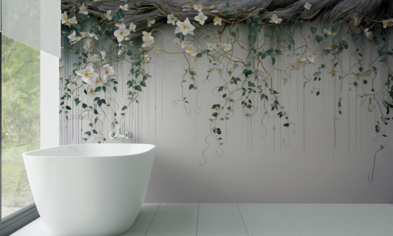 Papier peint branches avec des fleurs blanches