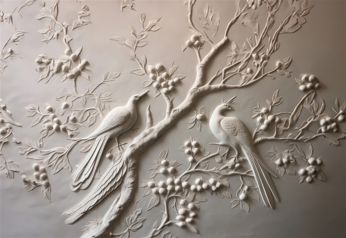 Papier peint une branche luxuriante et un oiseau