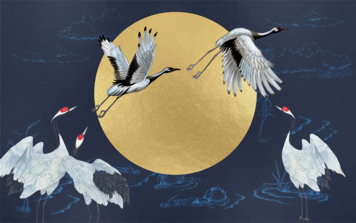 Papier peint vol d'oiseaux blancs