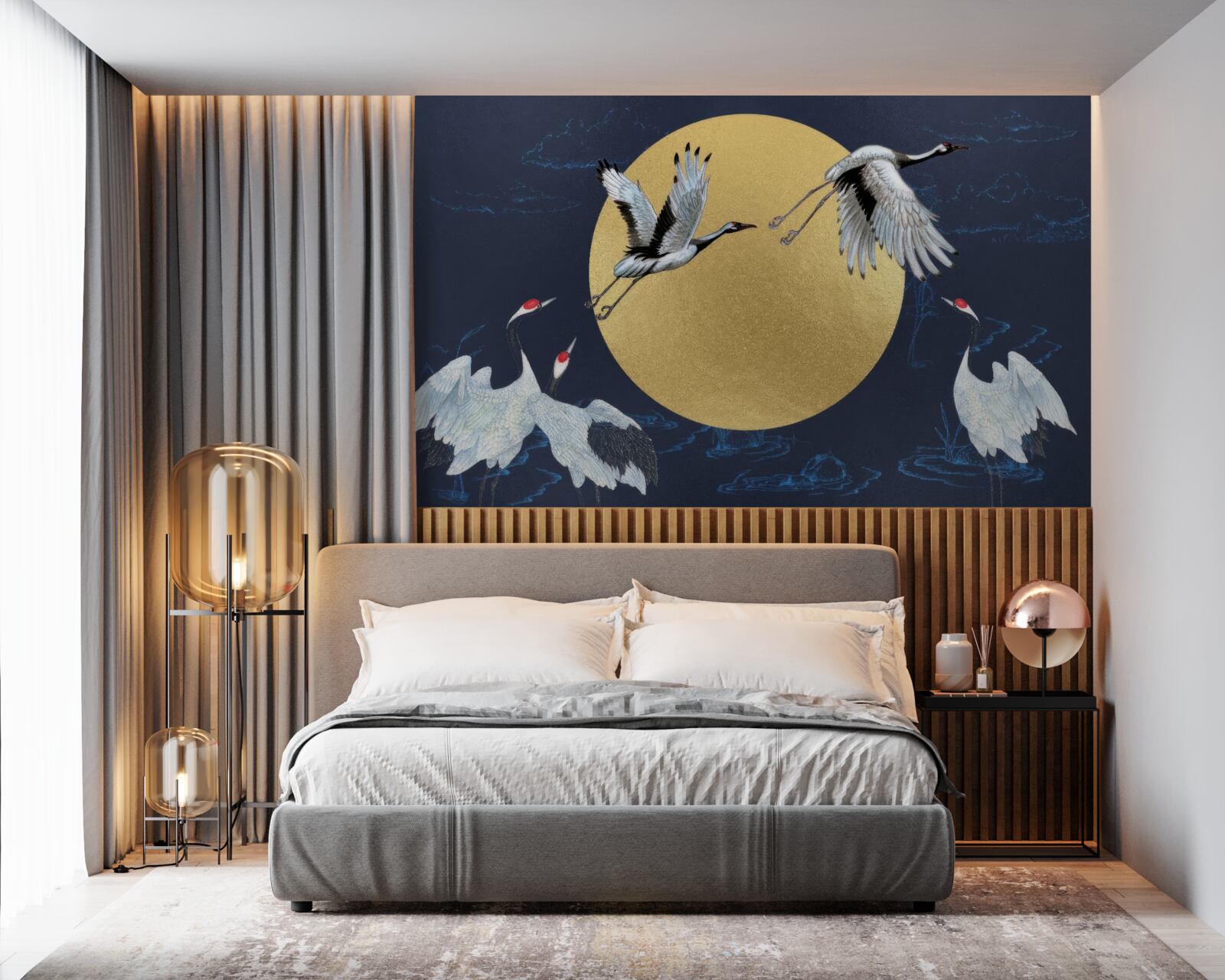 Papier peint vol d'oiseaux blancs