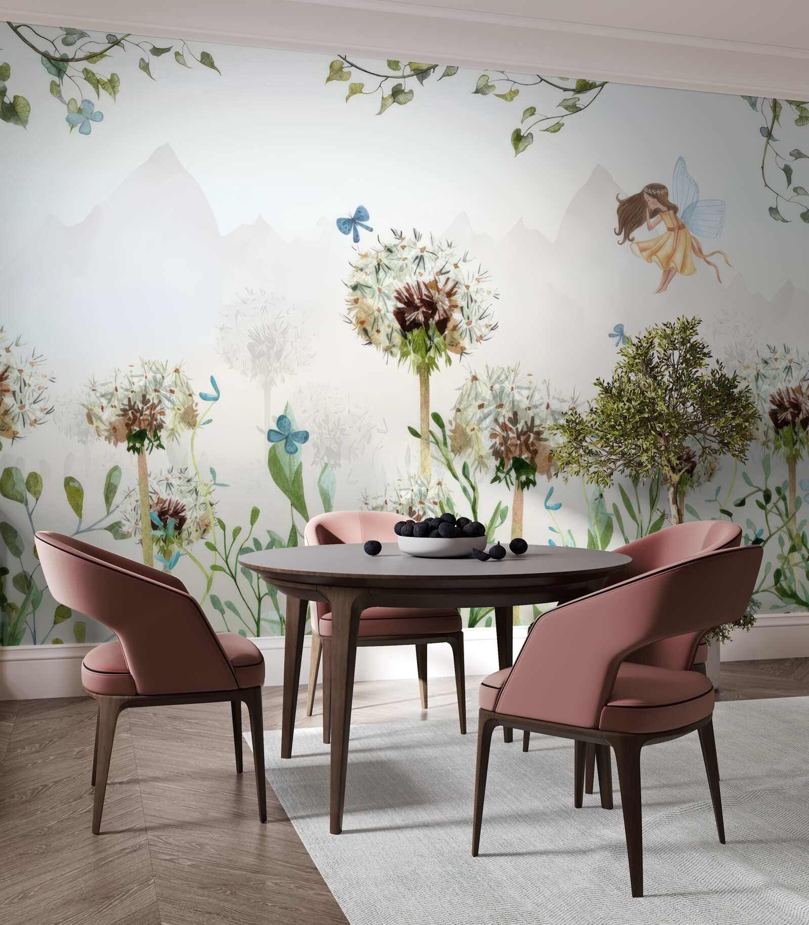Papier peint la sorcière plane au-dessus des fleurs