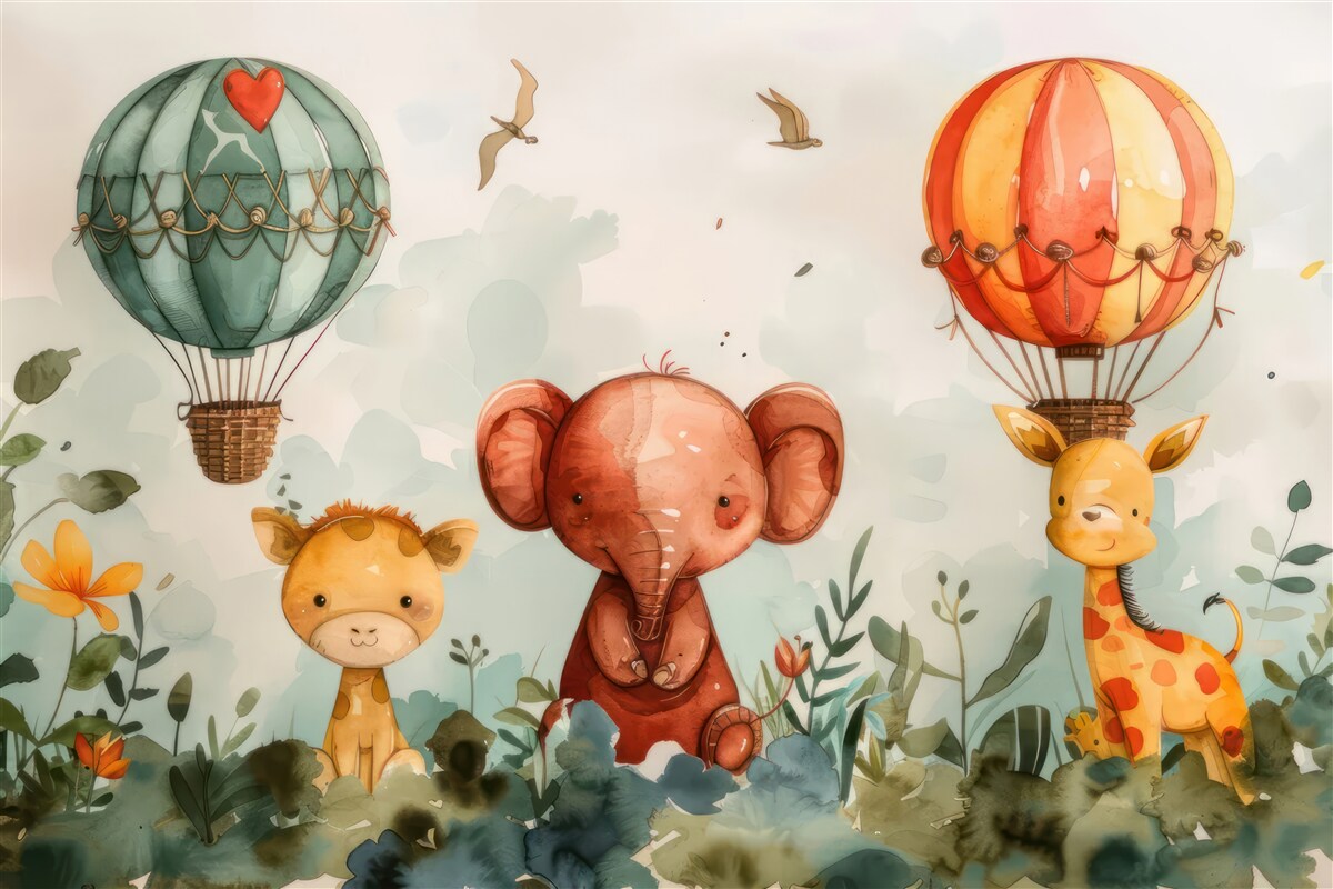 Papier peint On peut voir des animaux à l'arrière-plan des ballons.