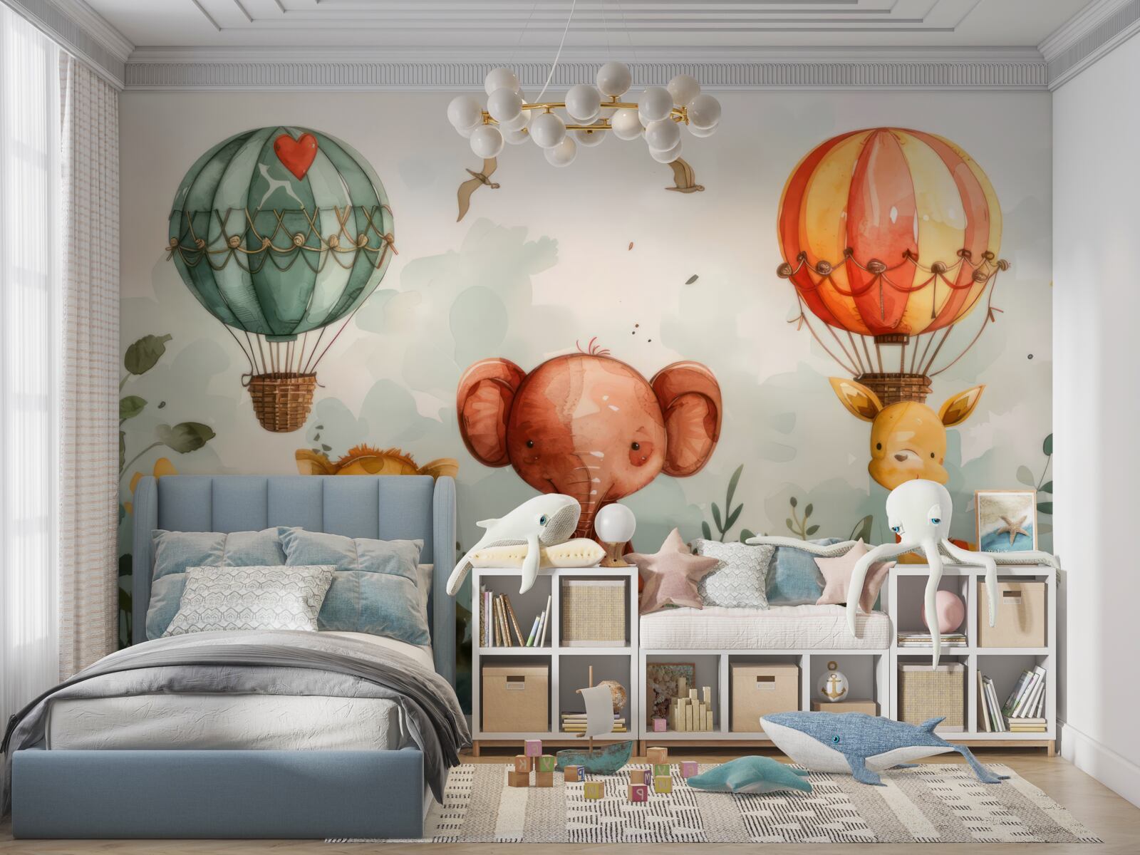 Papier peint On peut voir des animaux à l'arrière-plan des ballons.