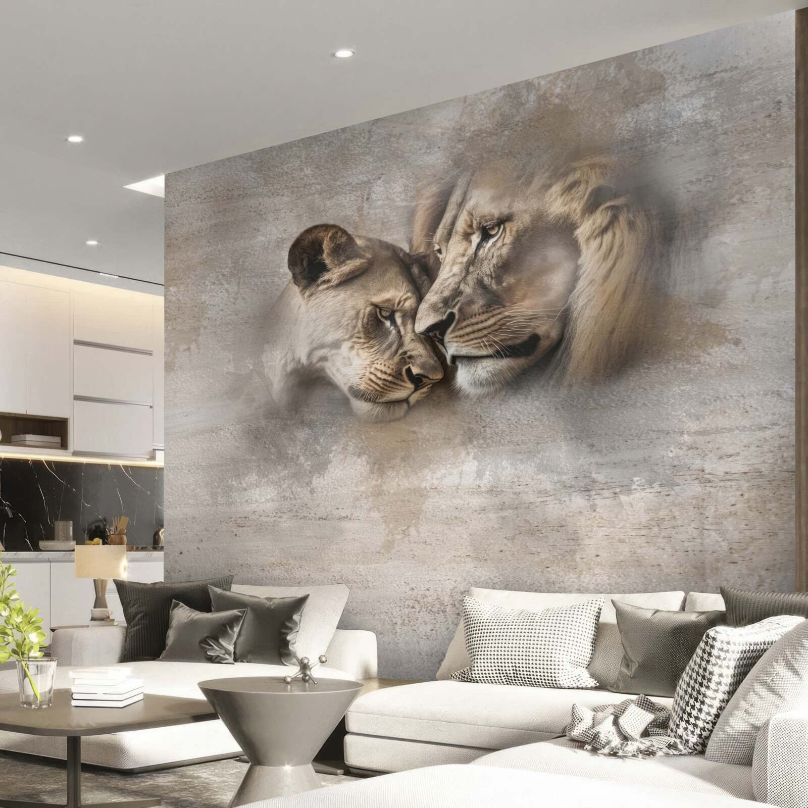 Papier peint paire de lions