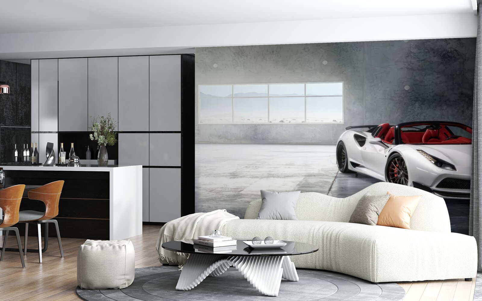 Papier peint cabriolet sport blanc