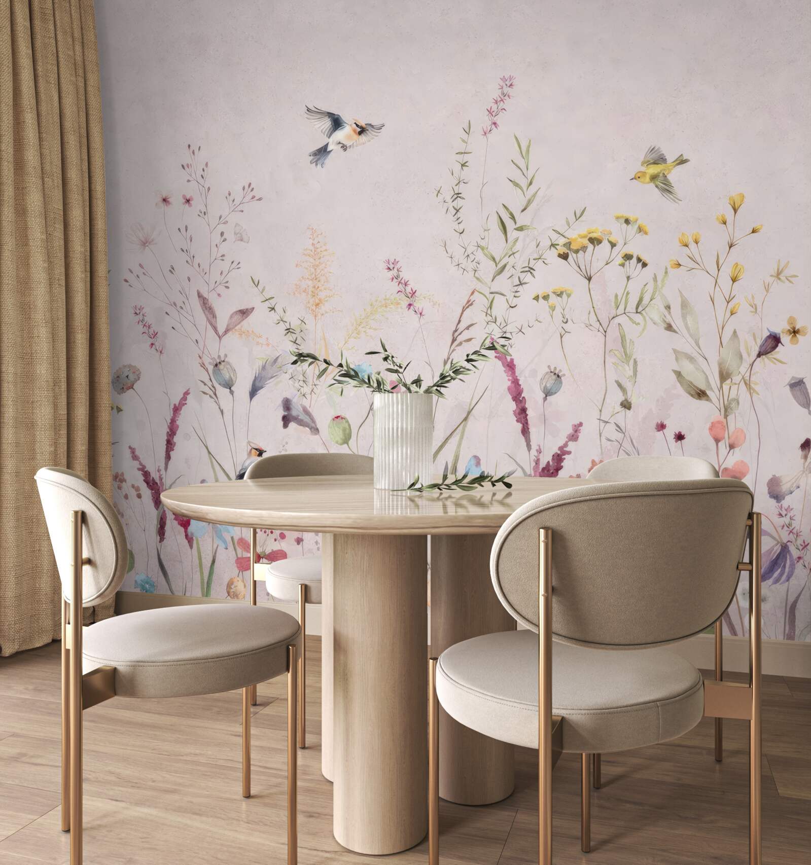 Papier peint fleurs et oiseaux