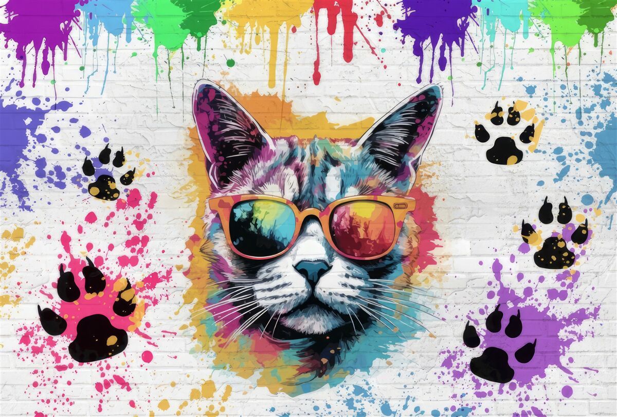 Papier peint chat avec des lunettes