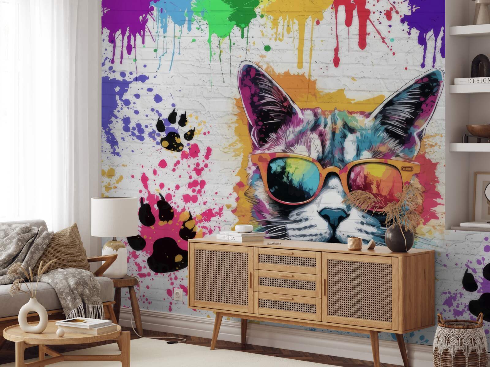 Papier peint chat avec des lunettes