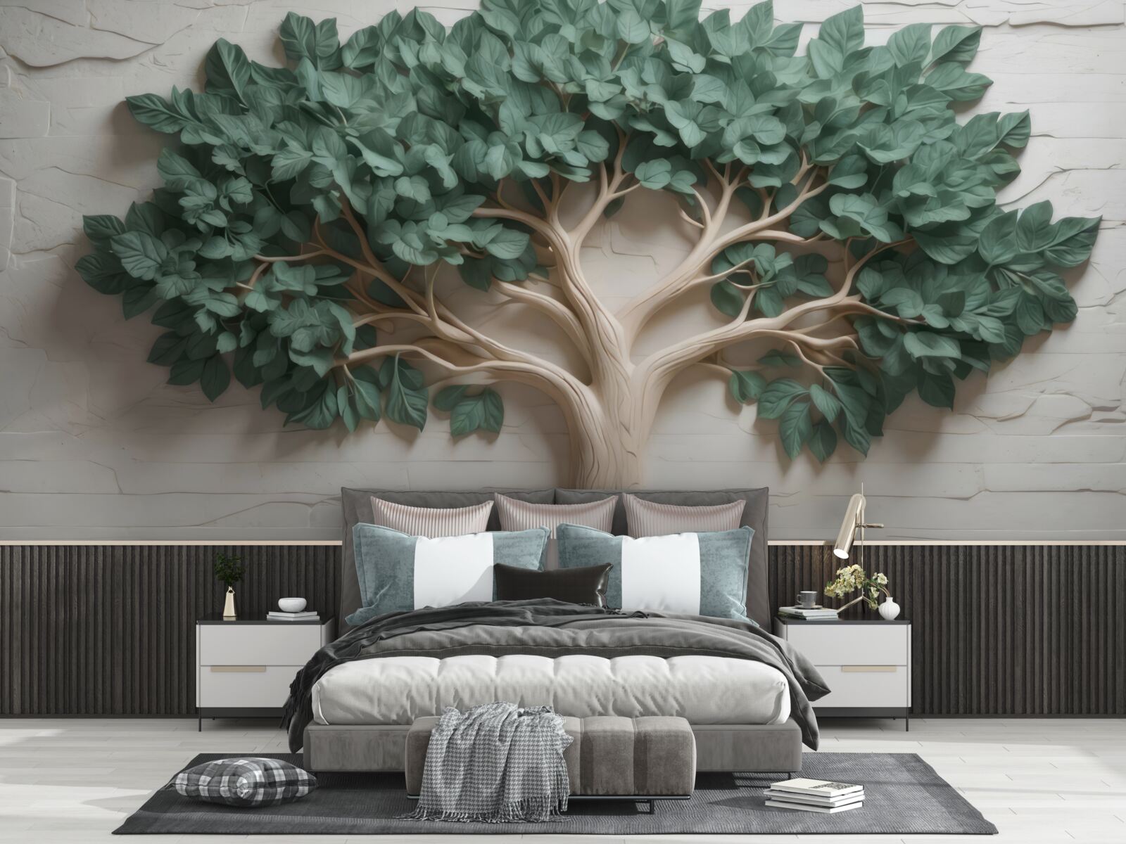 Papier peint arbre au feuillage vert dense