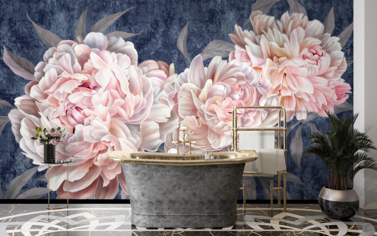 Papier peint grandes pivoines lumineuses sur une surface sombre
