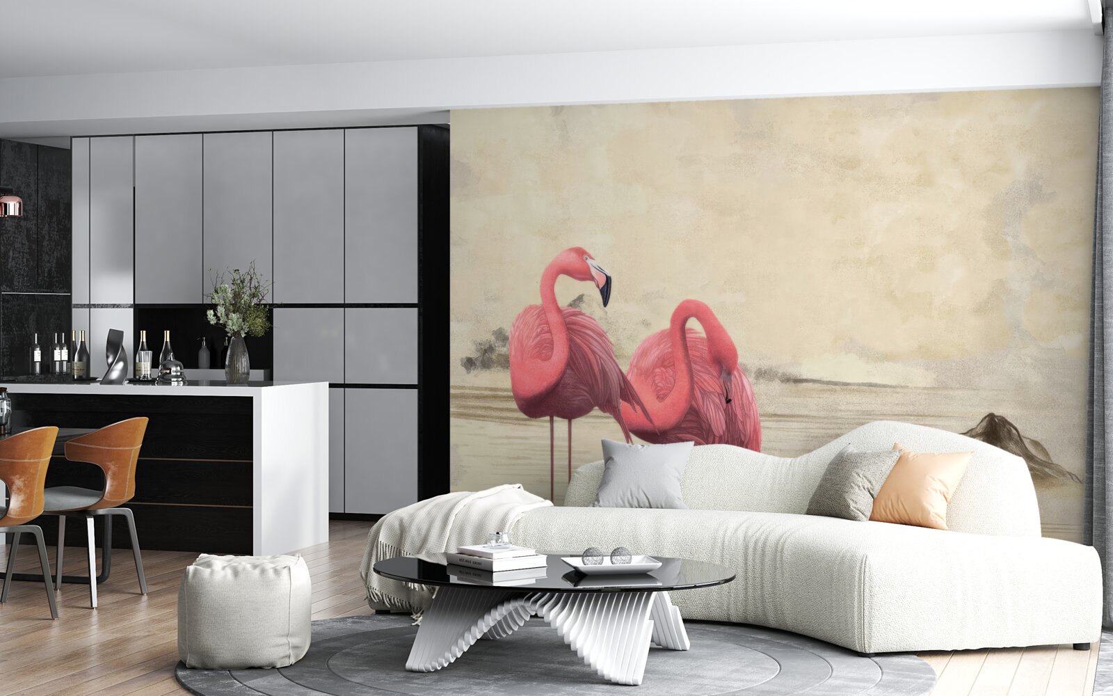 Papier peint une paire de flamants roses