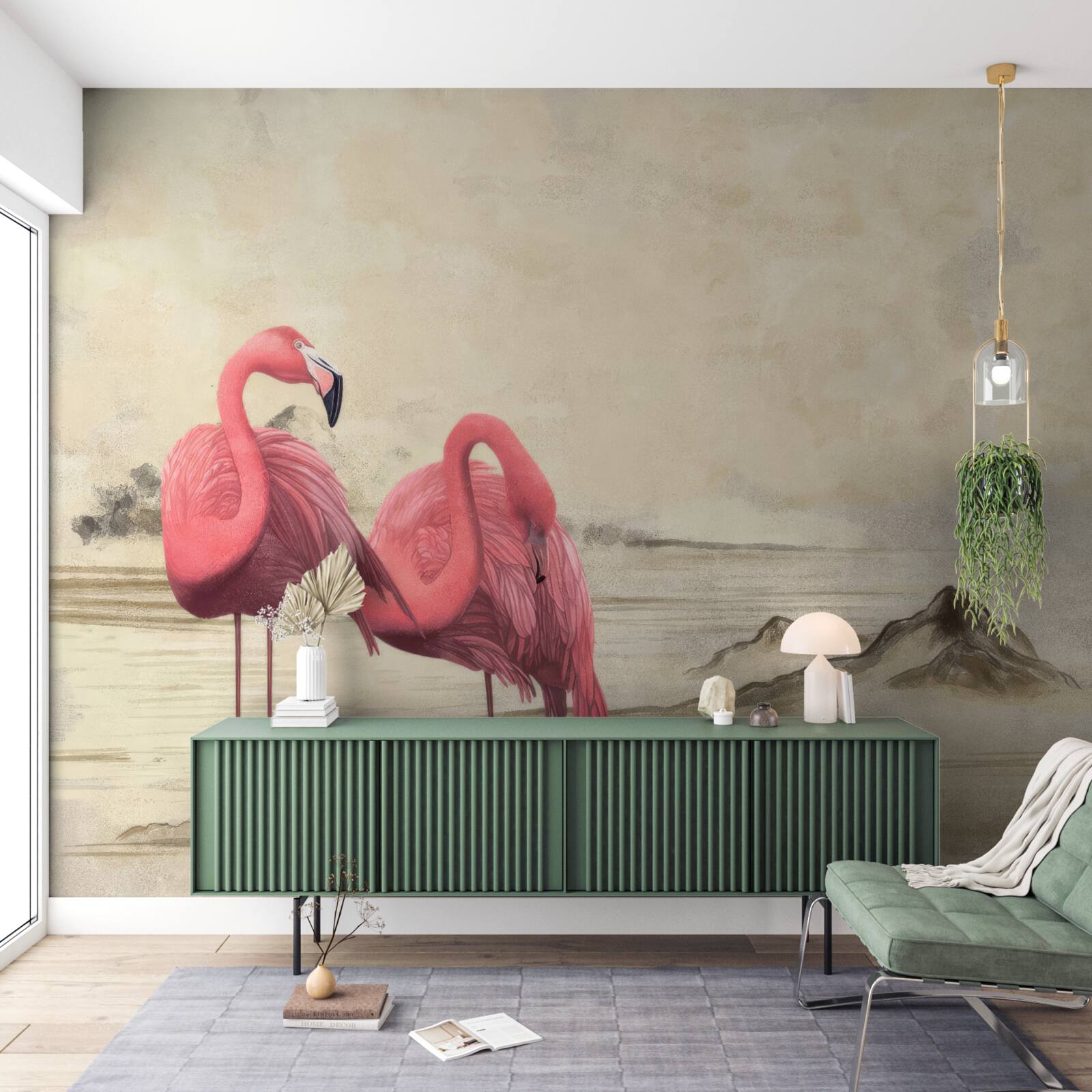 Papier peint une paire de flamants roses
