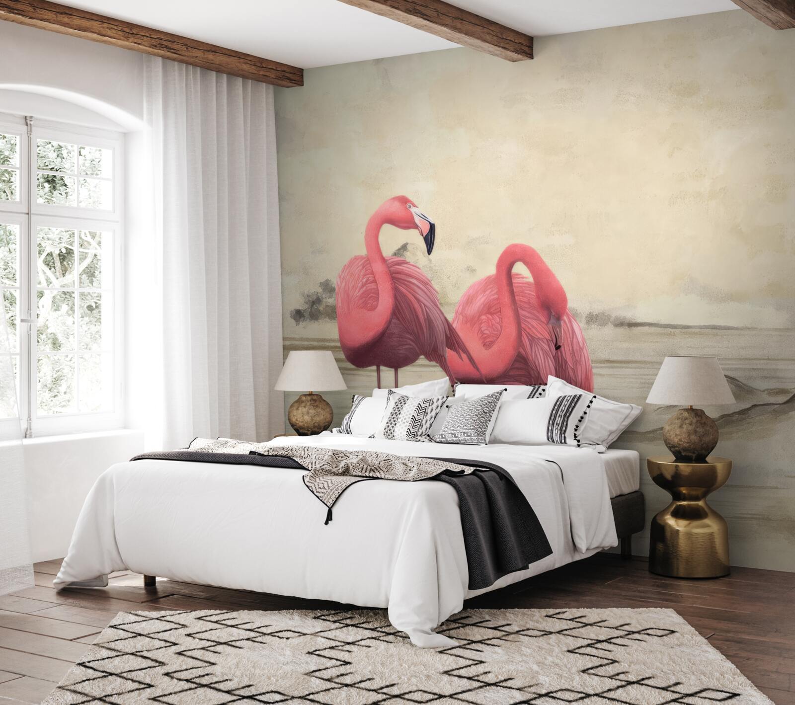 Papier peint une paire de flamants roses