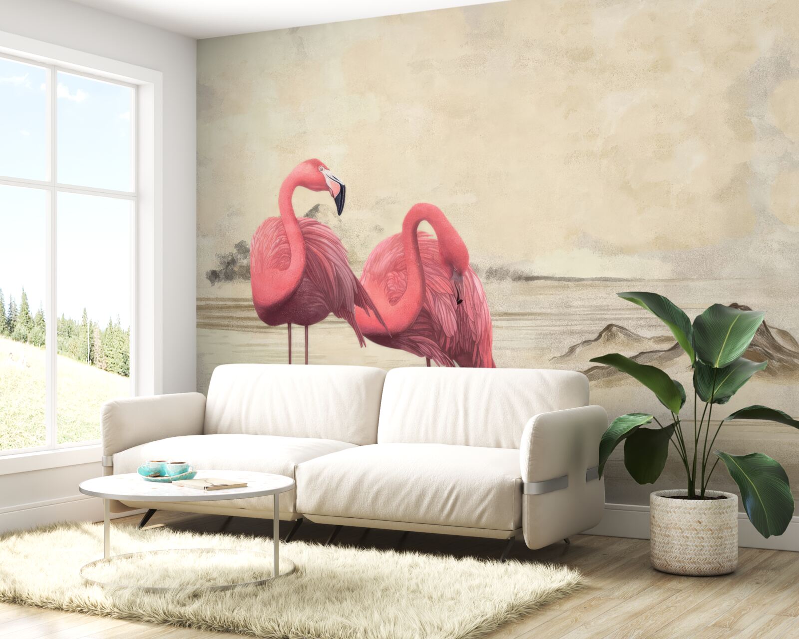 Papier peint une paire de flamants roses