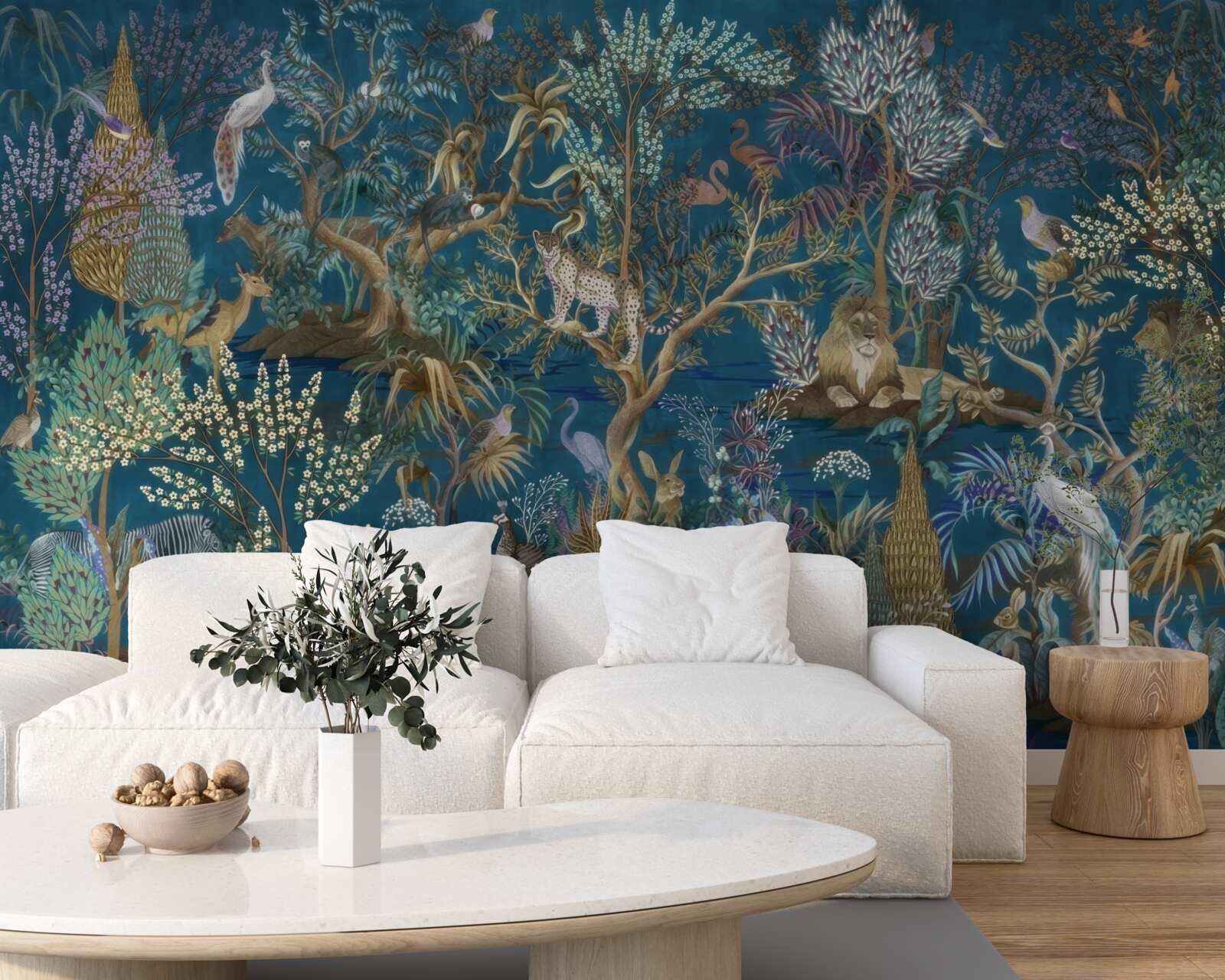 Papier peint fond sombre avec des images de plantes et d'animaux