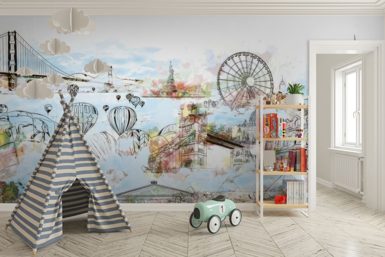 Papier peint les contours de divers lieux connus
