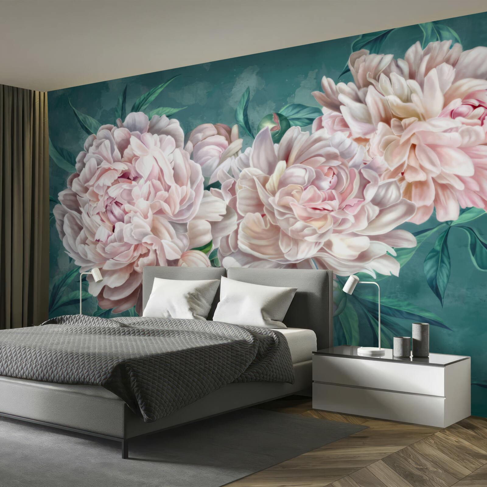 Papier peint pivoines dans une nuance rose délicate