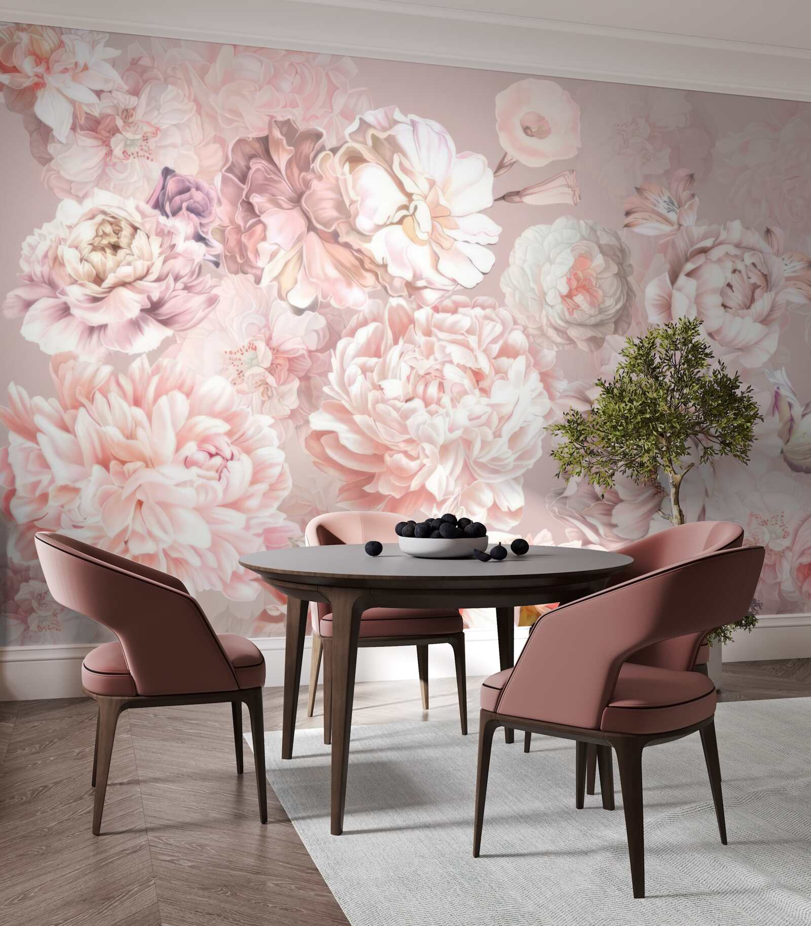 Papier peint grandes fleurs aux couleurs pastel