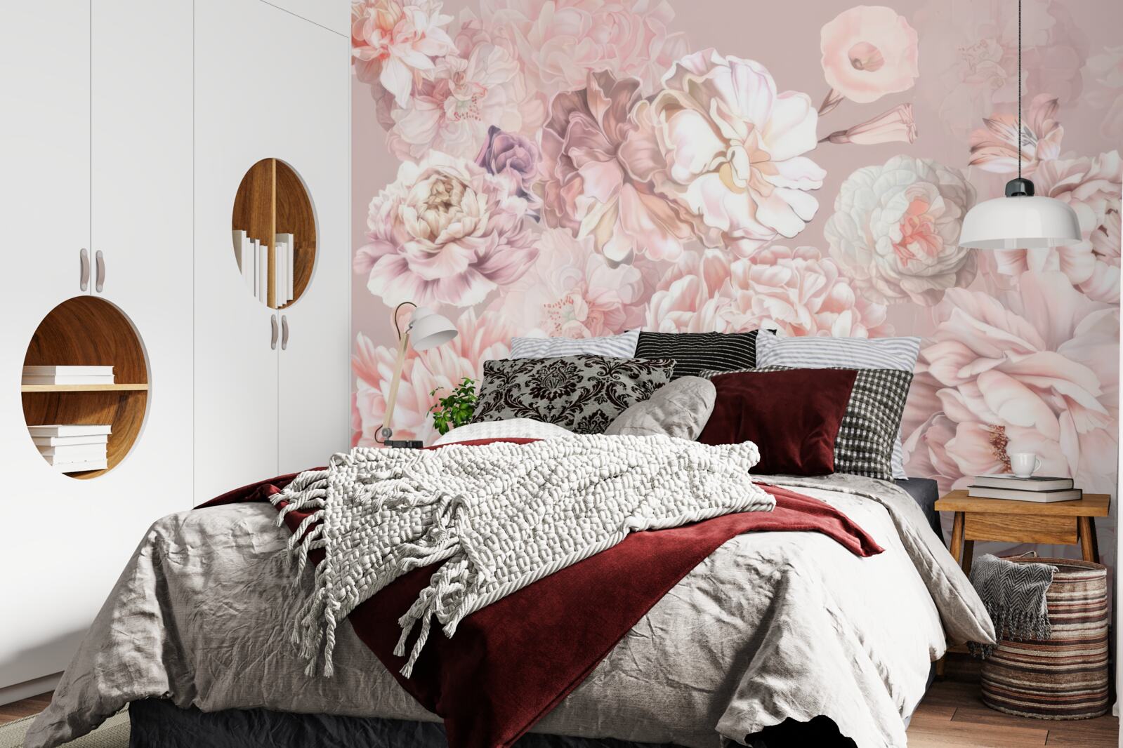 Papier peint grandes fleurs aux couleurs pastel