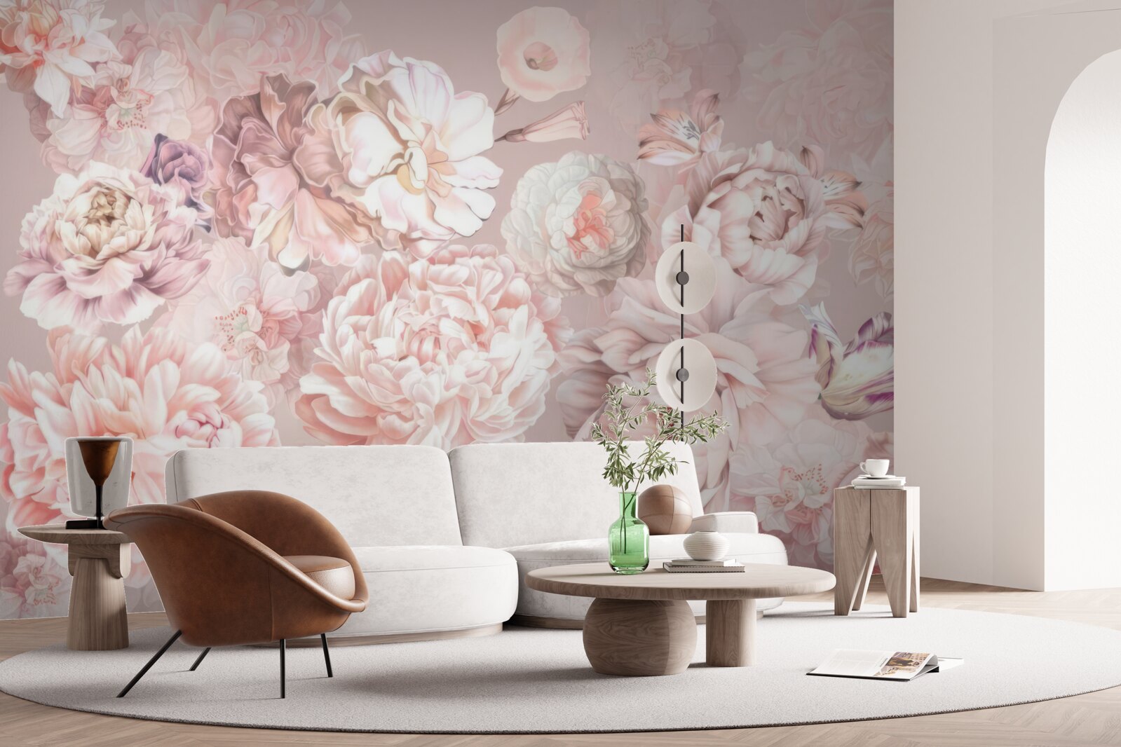 Papier peint grandes fleurs aux couleurs pastel