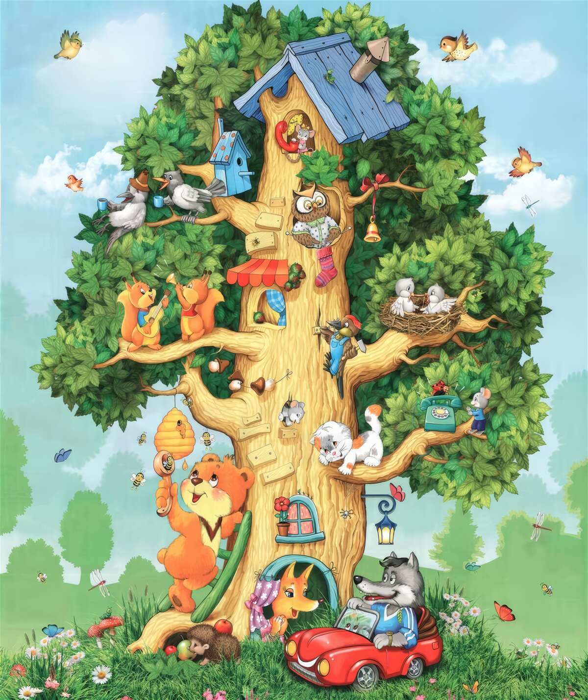 Papier peint une maison commune pour tous les habitants de la forêt