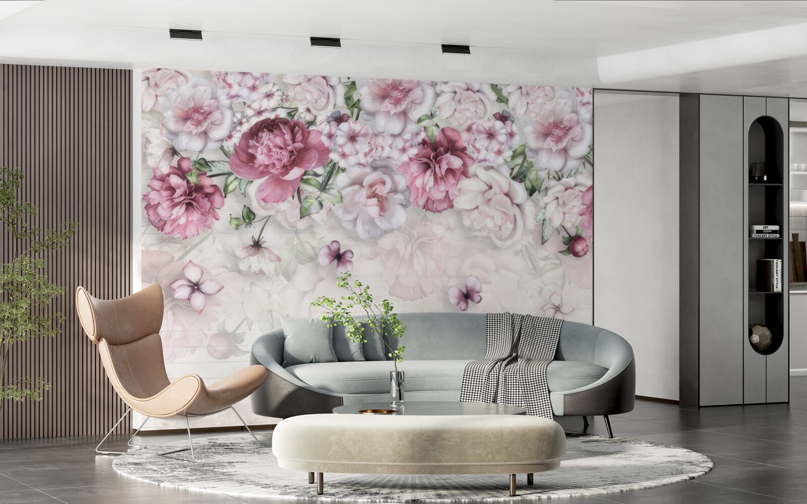 Papier peint des pivoines en fleurs dans une riche teinte lilas