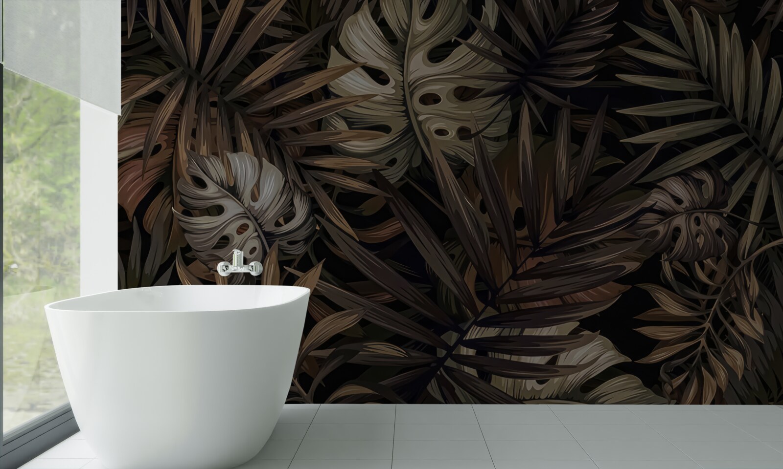 Papier peint feuilles tropicales la nuit