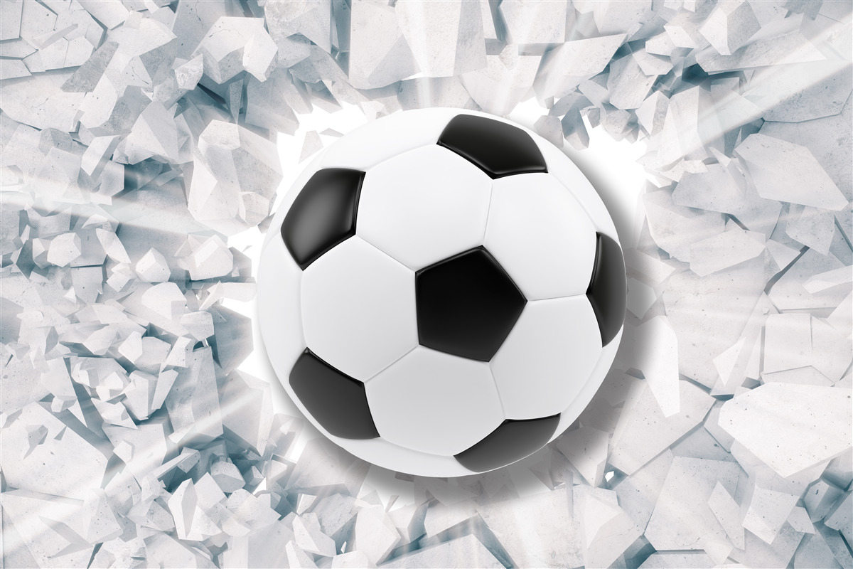 Papier peint scène abstraite : un ballon de football frappe un mur