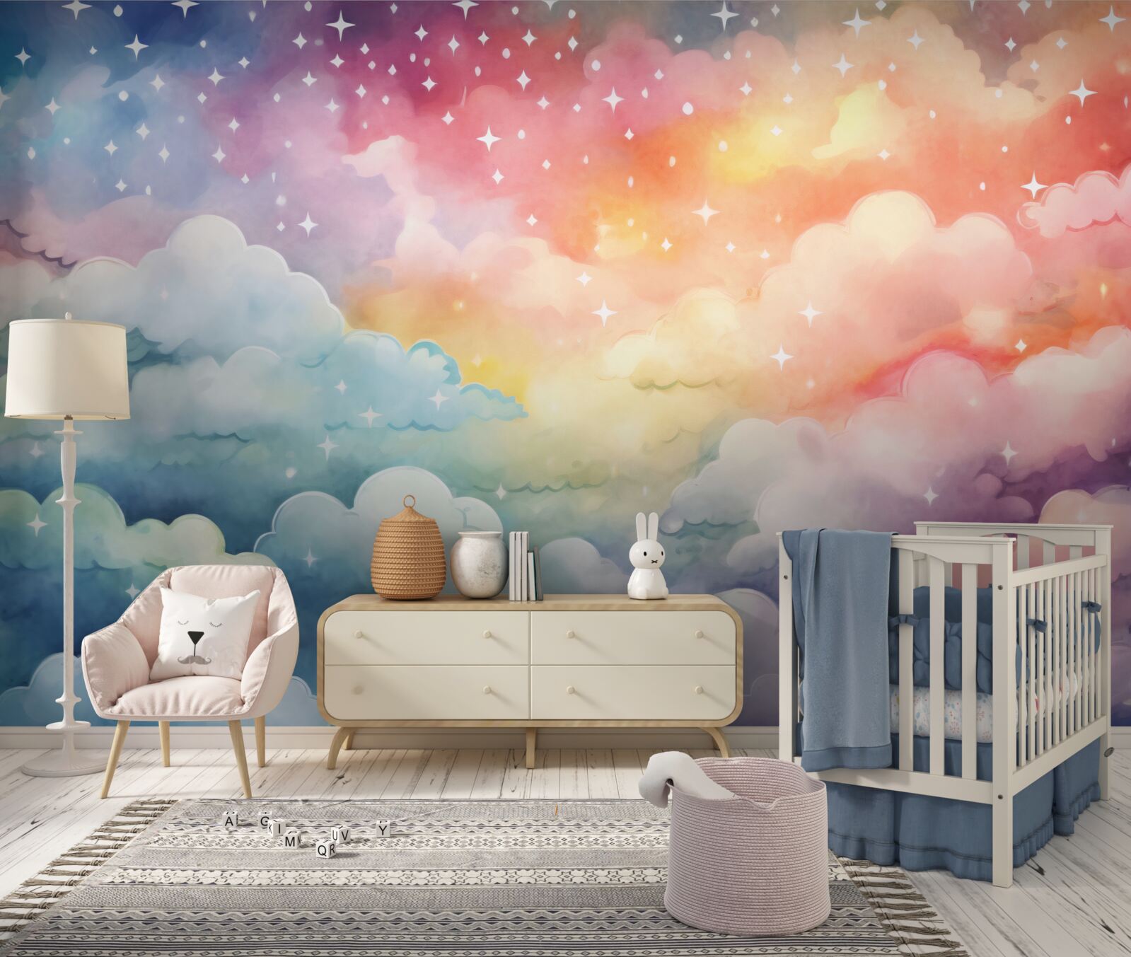 Papier peint des nuages brillants de toutes les couleurs dans le ciel
