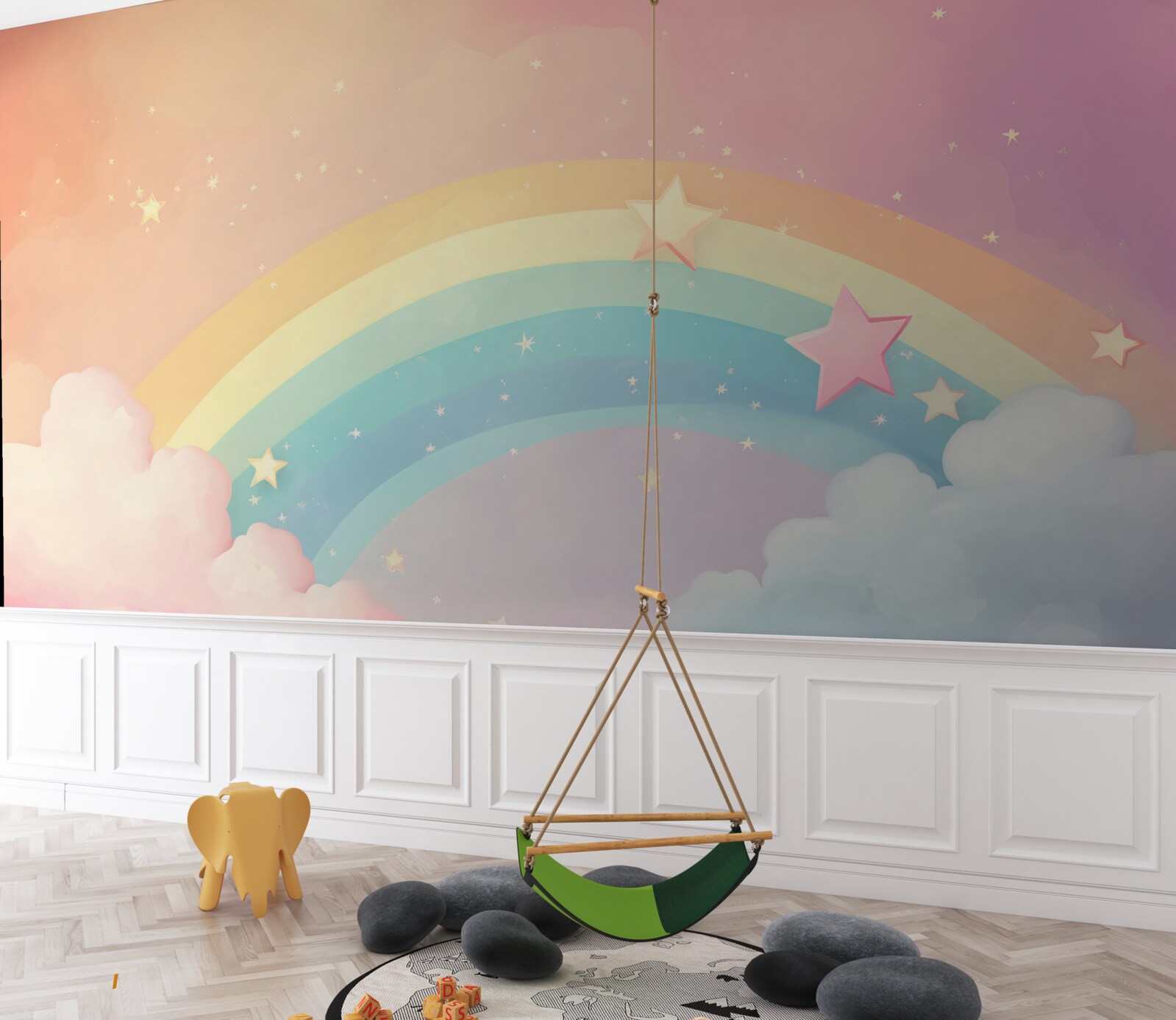 Papier peint un arc-en-ciel scintillant parmi les nuages