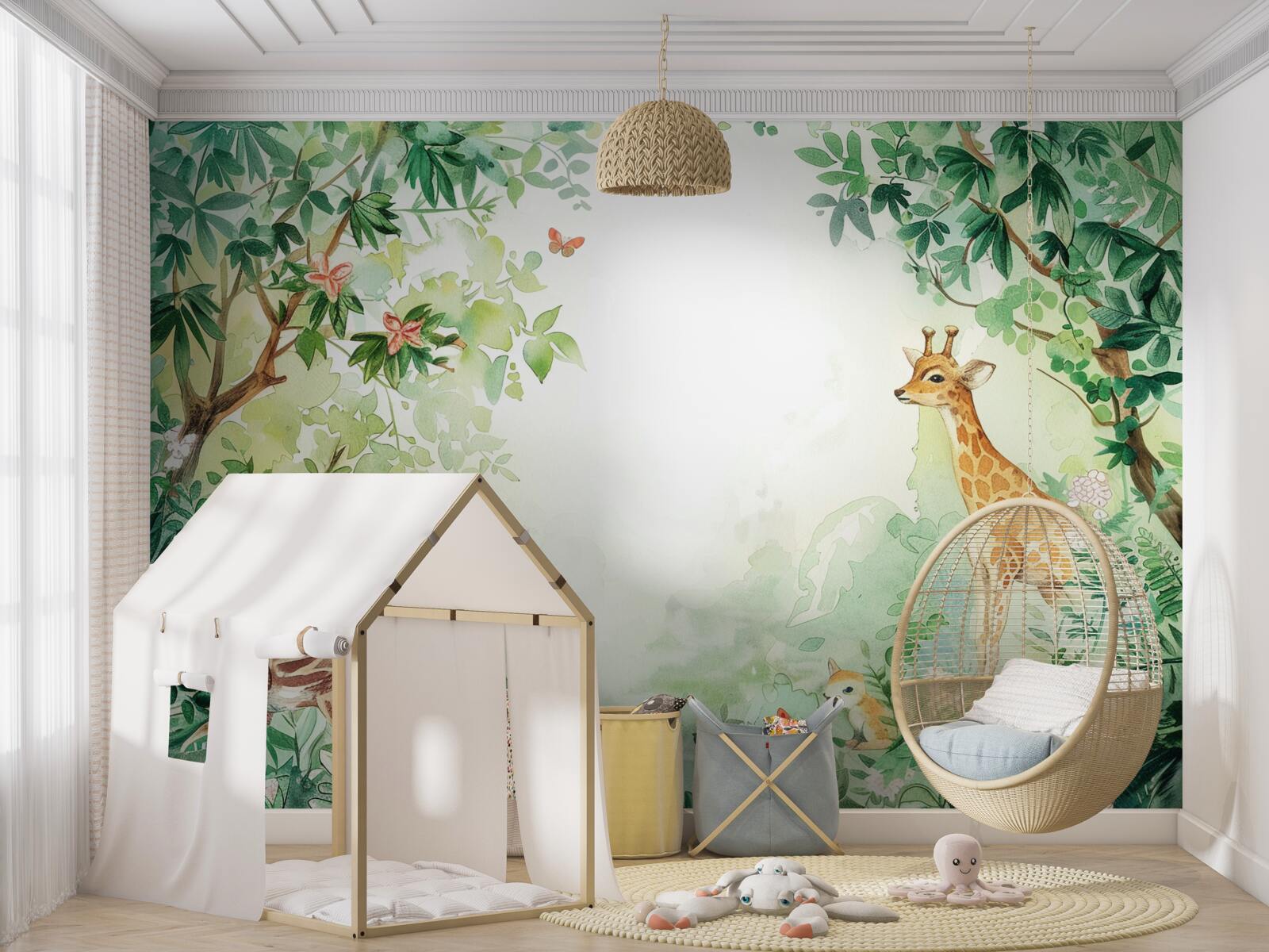 Papier peint La girafe et le cerf se font face