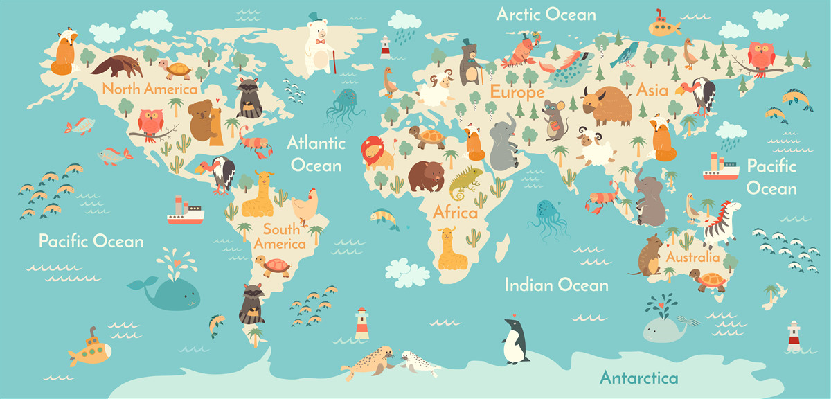 Papier peint une carte du monde montrant les animaux les plus importants