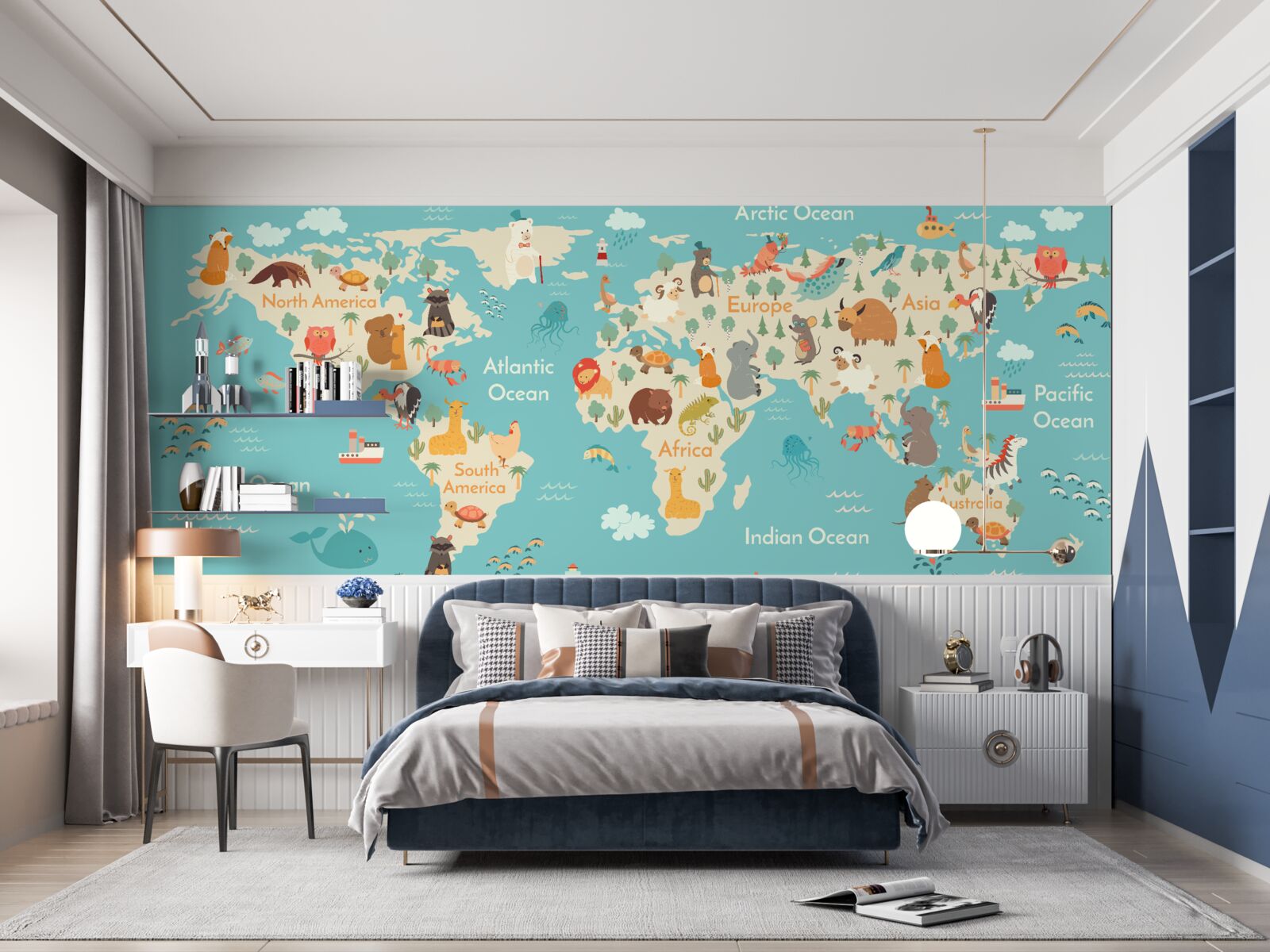 Papier peint une carte du monde montrant les animaux les plus importants