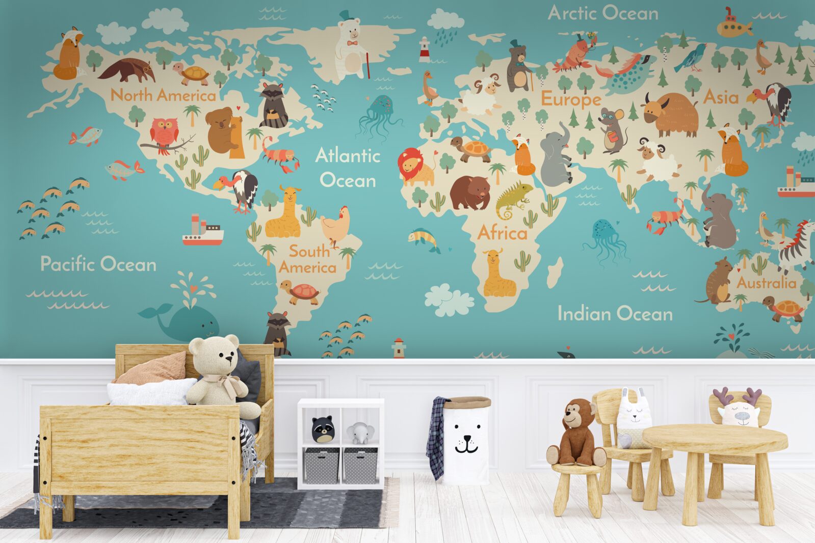Papier peint une carte du monde montrant les animaux les plus importants